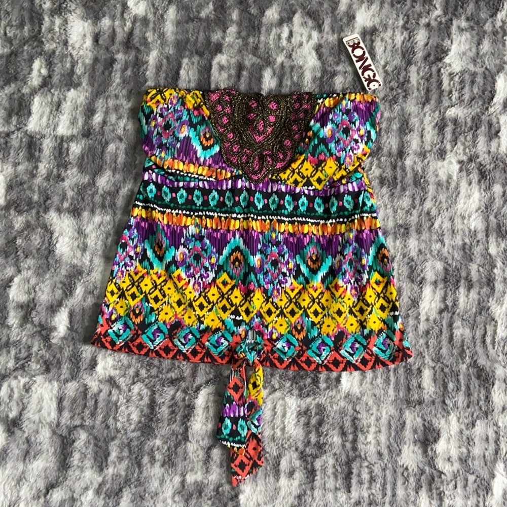 🌟NWT! BONGO Multicolored Tie Front Tube Top Size Juniors Large